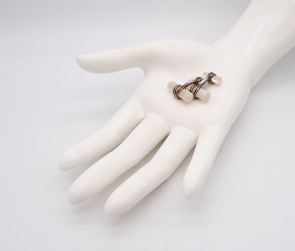 TIFFANY & CO. VINTAGE PAIR OF CUFFLINKS IN .925 STERLING SILVER WITH WHITE NACRE