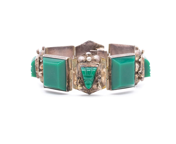 MEXICO TAXCO 1960 STERLING SILVER RETRO BRACELET WITH GREEN ONYX