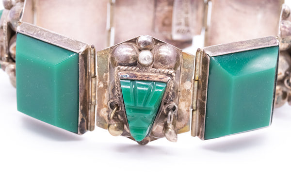 MEXICO TAXCO 1960 STERLING SILVER RETRO BRACELET WITH GREEN ONYX