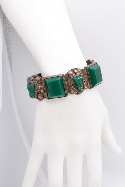 MEXICO TAXCO 1960 STERLING SILVER RETRO BRACELET WITH GREEN ONYX