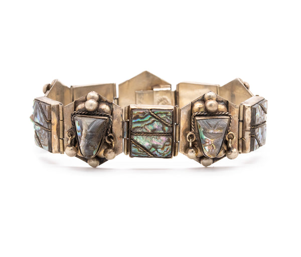 MEXICO TAXCO 1960 RETRO STERLING SILVER BRACELET WITH ABALONE SHELL