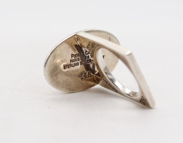 -Pierre Cardin 1970 Paris Geometric Sculptural Ring In 14Kt Yellow Gold Sterling And Onyx