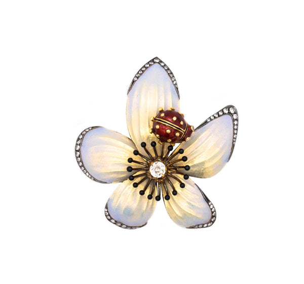 Moira Of London Rare 18Kt Art Nouveau Enameled Brooch With 1.5 Ctw In Diamonds