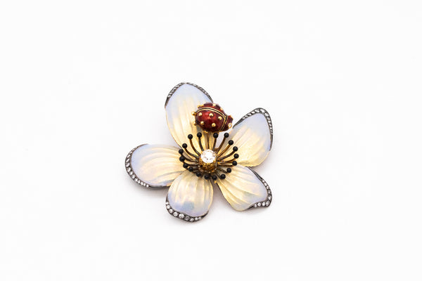 Moira Of London Rare 18Kt Art Nouveau Enameled Brooch With 1.5 Ctw In Diamonds