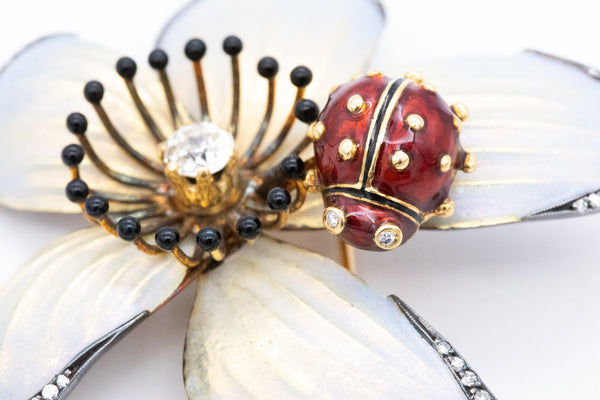Moira Of London Rare 18Kt Art Nouveau Enameled Brooch With 1.5 Ctw In Diamonds