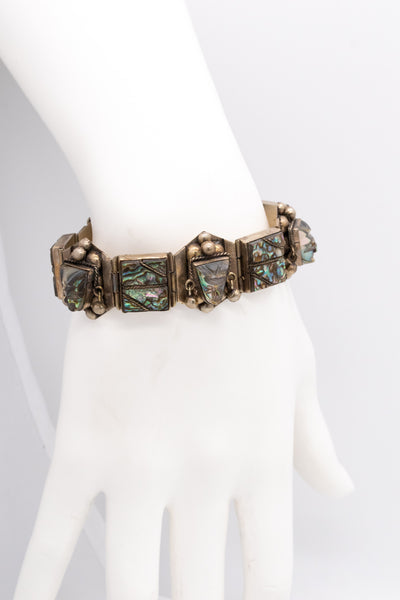 MEXICO TAXCO 1960 RETRO STERLING SILVER BRACELET WITH ABALONE SHELL