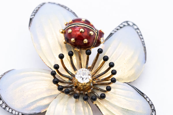 Moira Of London Rare 18Kt Art Nouveau Enameled Brooch With 1.5 Ctw In Diamonds