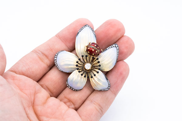 Moira Of London Rare 18Kt Art Nouveau Enameled Brooch With 1.5 Ctw In Diamonds