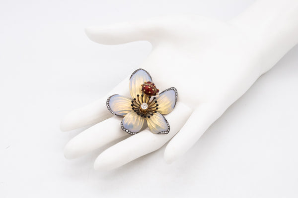 Moira Of London Rare 18Kt Art Nouveau Enameled Brooch With 1.5 Ctw In Diamonds