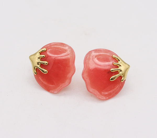 -Tiffany Co. 1977 Angela Cummings Petals Earrings In 18Kt Gold With Rhodochrosite