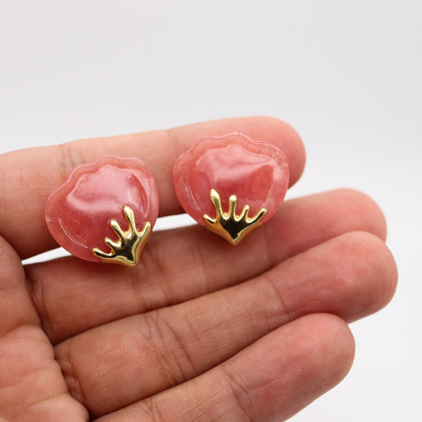 -Tiffany Co. 1977 Angela Cummings Petals Earrings In 18Kt Gold With Rhodochrosite