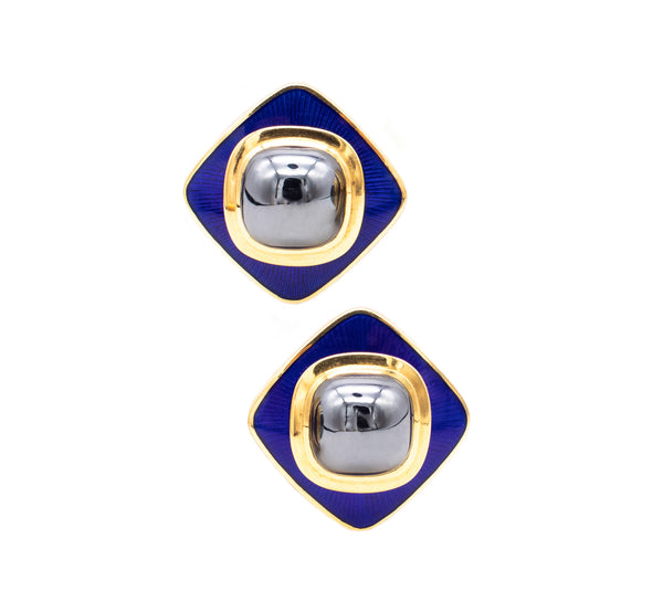Tiffany Co By Leo De Vroomen Pair Of Enameled Clips Earrings In 18Kt Yellow Gold With 24 Cts In Hematite