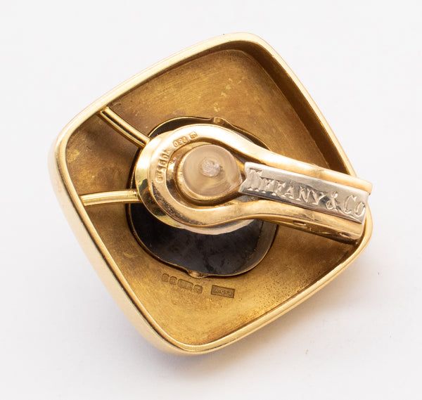 Tiffany Co By Leo De Vroomen Pair Of Enameled Clips Earrings In 18Kt Yellow Gold With 24 Cts In Hematite