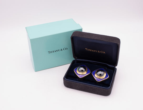 Tiffany Co By Leo De Vroomen Pair Of Enameled Clips Earrings In 18Kt Yellow Gold With 24 Cts In Hematite