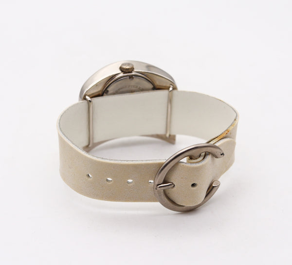 -Pierre Cardin 1971 By Jaeger LeCoultre PC-117 Retro Wrist Watch In Stainless & Leather