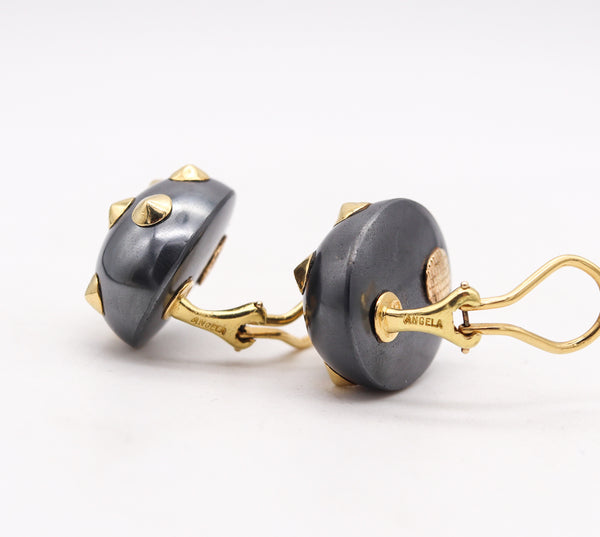 ANGELA CUMMINGS Studios Rare Geometric Spikes Clip Earrings In 18Kt Gold With Hematite