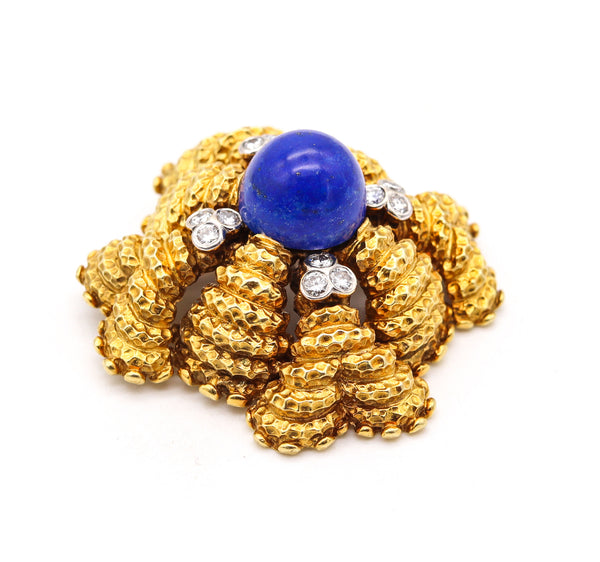 Classic Mid Century 1960 Maltese Pendant Brooch In 18Kt Gold With 21.73 Ctw In Diamonds And Lapis Lazuli