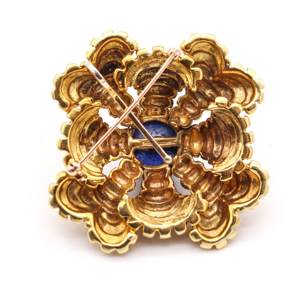 Classic Mid Century 1960 Maltese Pendant Brooch In 18Kt Gold With 21.73 Ctw In Diamonds And Lapis Lazuli