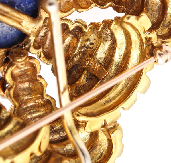 Classic Mid Century 1960 Maltese Pendant Brooch In 18Kt Gold With 21.73 Ctw In Diamonds And Lapis Lazuli