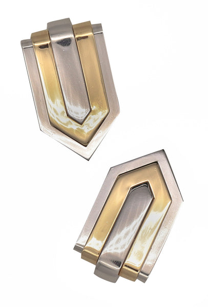 Hemmerle Munich 1970 Geometric Pair Of Dress Clips In 18Kt Gold And Platinum