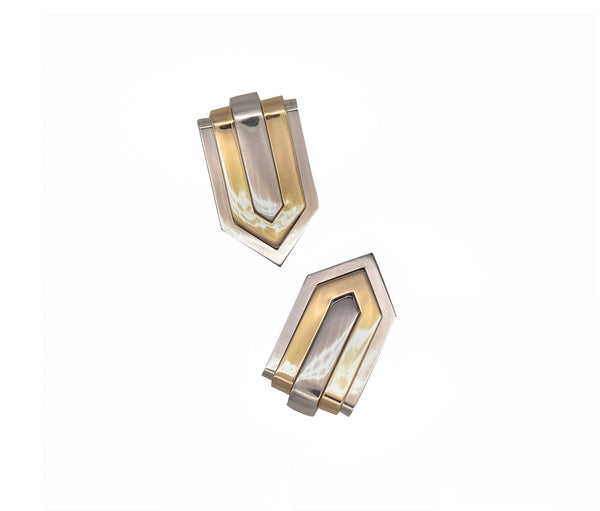 Hemmerle Munich 1970 Geometric Pair Of Dress Clips In 18Kt Gold And Platinum