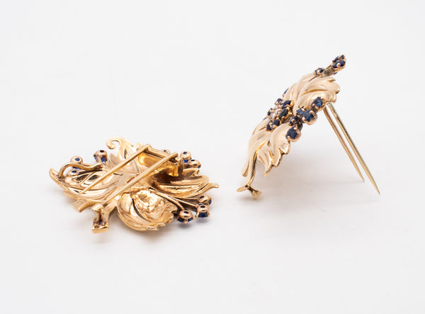 TIFFANY & CO. VINTAGE 14 KT GOLD BROOCH CLIPS WITH 4.30 Ctw IN DIAMONDS AND SAPPHIRES