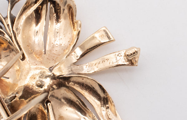 TIFFANY & CO. VINTAGE 14 KT GOLD BROOCH CLIPS WITH 4.30 Ctw IN DIAMONDS AND SAPPHIRES