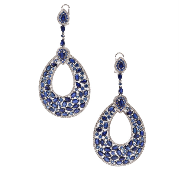 Gem Set Cocktail Dangle Earrings In 18Kt Gold With 23.20 Cts In Sapphires And Diamonds