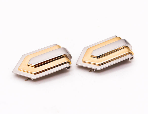 Hemmerle Munich 1970 Geometric Pair Of Dress Clips In 18Kt Gold And Platinum