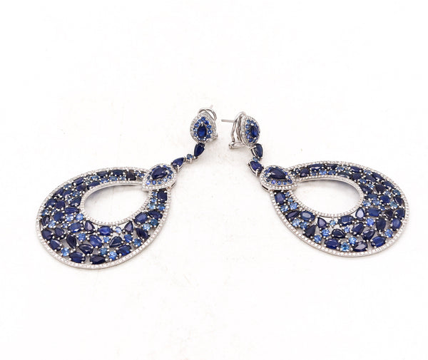 Gem Set Cocktail Dangle Earrings In 18Kt Gold With 23.20 Cts In Sapphires And Diamonds