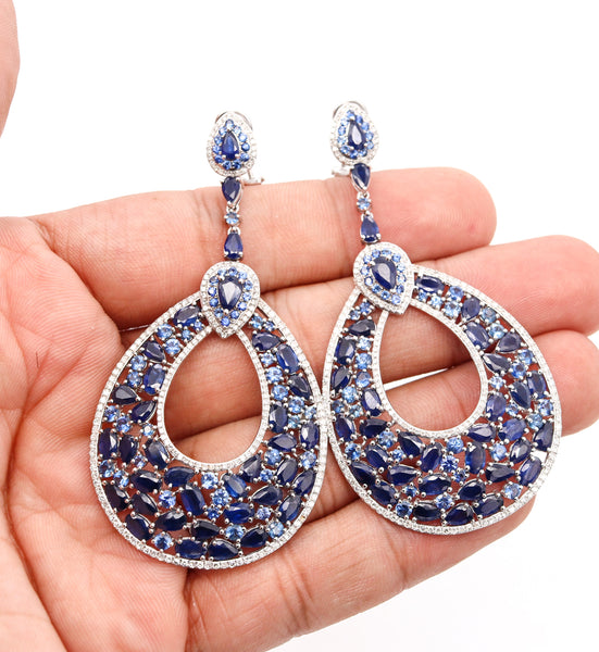 Gem Set Cocktail Dangle Earrings In 18Kt Gold With 23.20 Cts In Sapphires And Diamonds