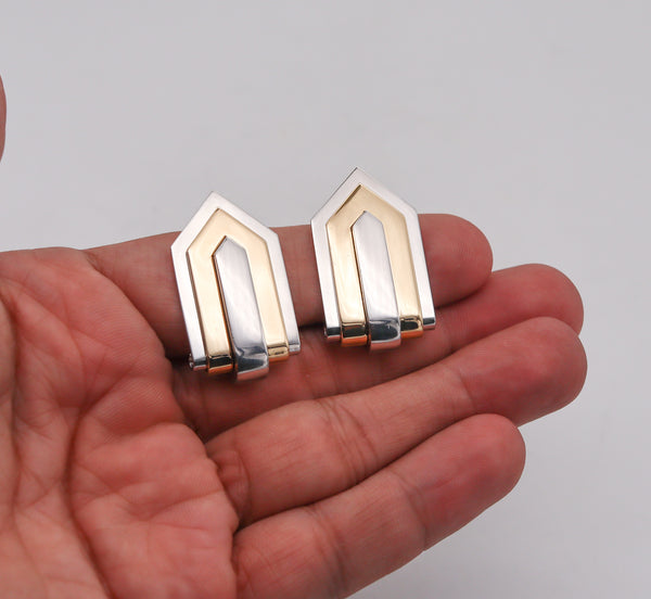 Hemmerle Munich 1970 Geometric Pair Of Dress Clips In 18Kt Gold And Platinum