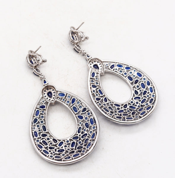 Gem Set Cocktail Dangle Earrings In 18Kt Gold With 23.20 Cts In Sapphires And Diamonds