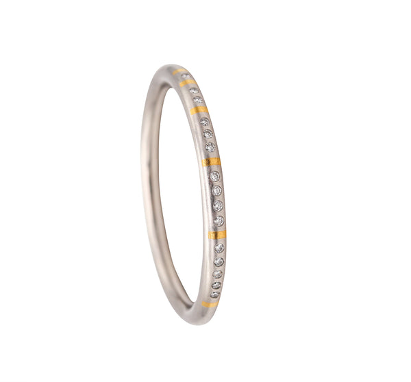 HENRICH & DENZEL Germany Bauhaus Bangle In Platinum 24Kt Gold Inlaid With 1.20 Ctw Diamonds