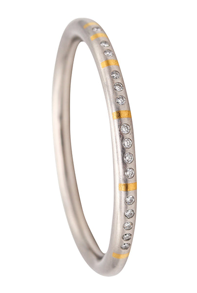 HENRICH & DENZEL Germany Bauhaus Bangle In Platinum 24Kt Gold Inlaid With 1.20 Ctw Diamonds