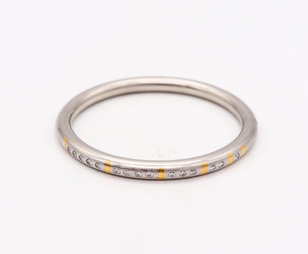 HENRICH & DENZEL Germany Bauhaus Bangle In Platinum 24Kt Gold Inlaid With 1.20 Ctw Diamonds