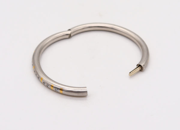 HENRICH & DENZEL Germany Bauhaus Bangle In Platinum 24Kt Gold Inlaid With 1.20 Ctw Diamonds