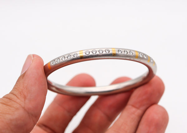 HENRICH & DENZEL Germany Bauhaus Bangle In Platinum 24Kt Gold Inlaid With 1.20 Ctw Diamonds