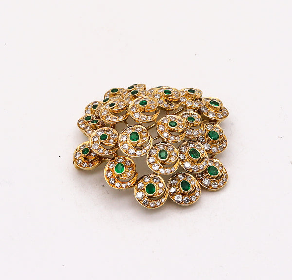 Convertible Pendant Brooch In 18Kt Gold  With 10.48 Cts In Diamonds And Colombian Emeralds