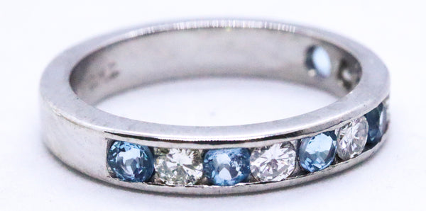 PLATINUM DIAMONDS & AQUAMARINES HALF ETERNITY RING