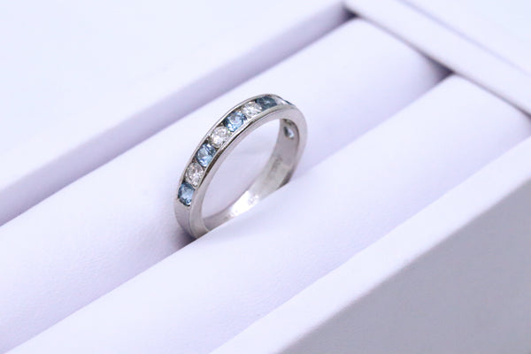 PLATINUM DIAMONDS & AQUAMARINES HALF ETERNITY RING