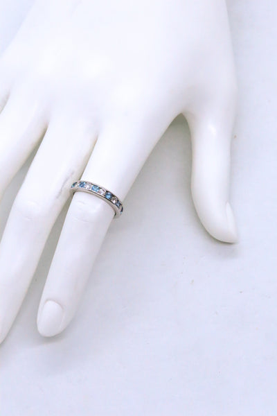 PLATINUM DIAMONDS & AQUAMARINES HALF ETERNITY RING