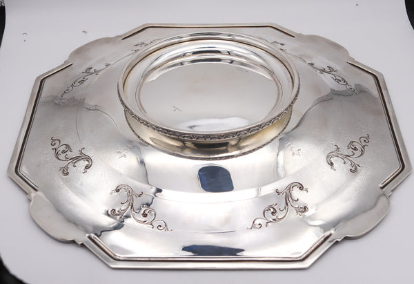 Towle Co. 1890 Edwardian Art Nouveau Octagonal Centerpiece Tray In 925 Sterling Silver