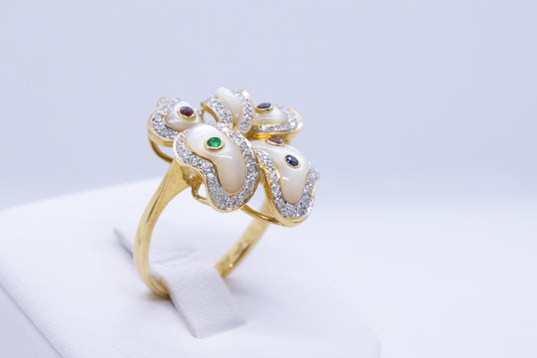 MOTHER OF PEARLS WITH GEMSTONES 18 KT RING