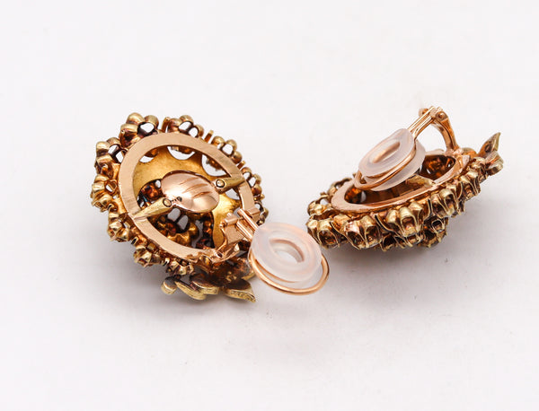 -Georgian 1785 Antique Earrings In 15Kt Gold And Enamel With 5.64 Ctw In Diamonds