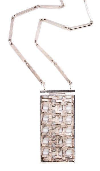 *Rey Urban for Age Fausing 1970 Denmark modernism Geometric long necklace in .925 sterling silver
