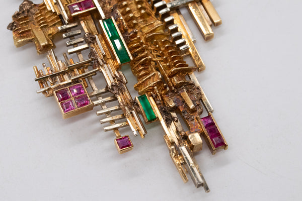 ARNALDO POMODORO 1963 Milan Geometric Sculptural Necklace In 18Kt Gold With Gemstones