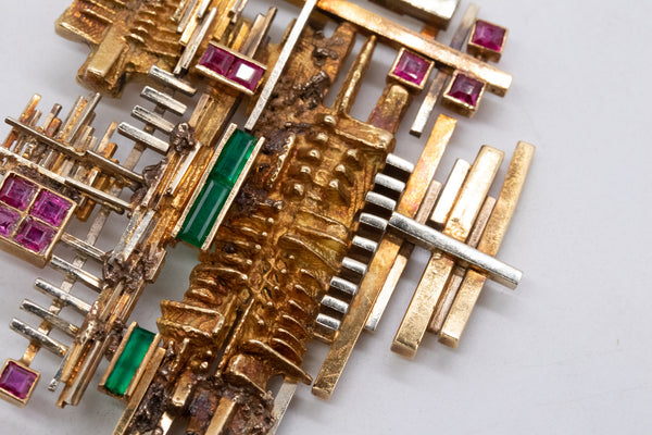 ARNALDO POMODORO 1963 Milan Geometric Sculptural Necklace In 18Kt Gold With Gemstones