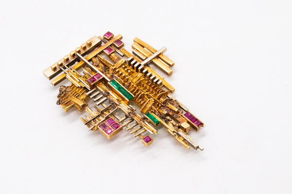 ARNALDO POMODORO 1963 Milan Geometric Sculptural Necklace In 18Kt Gold With Gemstones