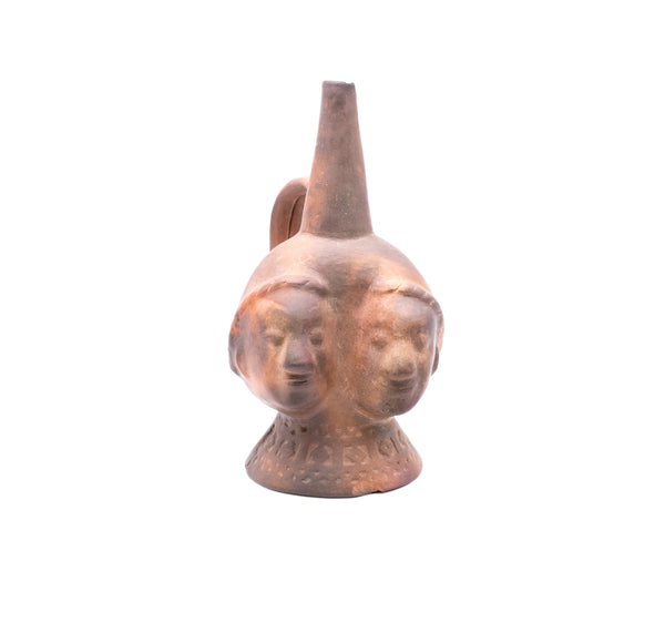 Peru Pre Inca 900 1470 AD Chimor Pre Columbian Double Face Vessel In Earth Ware